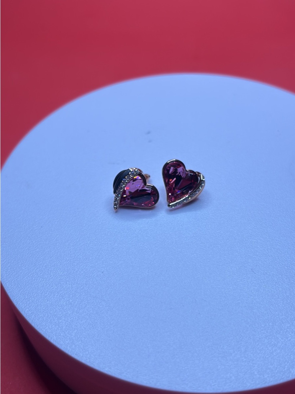 Fuchsia Heart Crystal Stud Earrings with Pave Accent